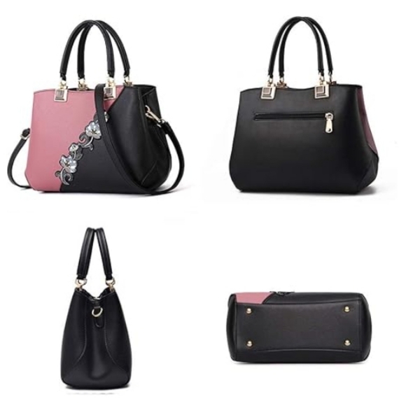 Handbag Embroidery Top Handle Satchel Fashion Shoulder Bag Tote Purse Black Pink - Picture 2 of 7